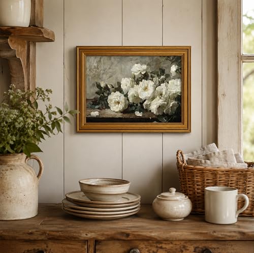 Image of NALEPS Vintage White Peony Framed Wall Art, White Rose Wall Decor, 12x16 In