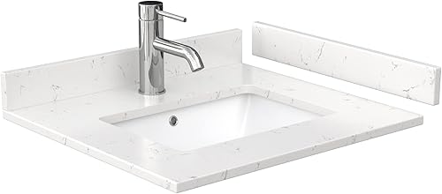 Miniatura 5 de Wyndham Collection Beckett - Mueble de baño individual de 24 pulgadas en blanco, encimera de mármol cultivado de Carrara, fregadero cuadrado de