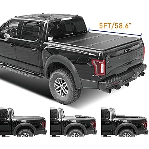 Lyon Cover 5ft / 58.6" Hard Tri-Fold Truck Bed Tonneau Cover Compatible with 2005-2025 Nissan Frontier Pickup | Fits Models with & Without Utili-Track System Cover