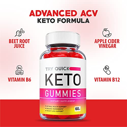 Try Quick Keto Gummies - Official Formula, Vegan, Non Gmo With Apple Cider Vinegar Plus Try Quick Keto Acv Gummies, Tryquick Keto Gummies Vitamin B12, B6, Beet Root Juice, Pomegranate (60 Gummies) #TOP2