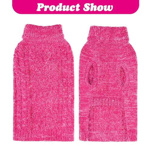 Image of Turtleneck Small Dog Sweaters - Classic Cable Knitwear Winter Coat for Small Medium Dogs Male Female Puppy Dog Cold Weather Clothes Girls Boys, Hot Pink, XS