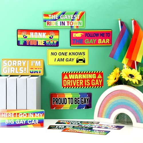 Image of 12 Pcs Gay Pride Funny Magnet Bumper Sticker LGBT Rainbow Pride Prank Magnetic Sign for Vehicle Truck Reusable Magnet Sticker for Fridge(Classic)