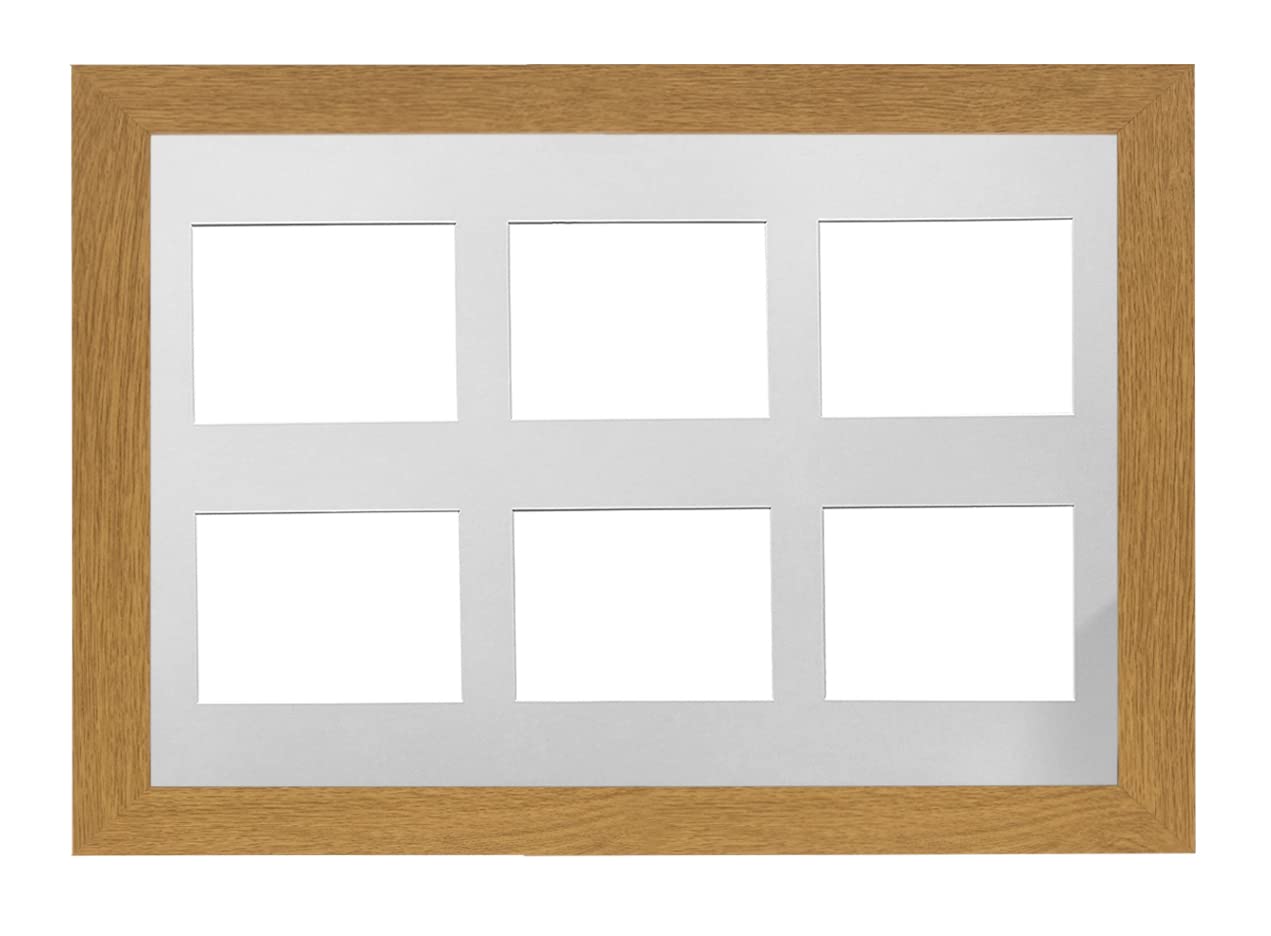 Oak Frame 30x20' Multi Aperture Picture Frame with White Mount to fit (6x) 8x6' Photos with Perspex Sheet - Wall Mountable Landscape or Portrait