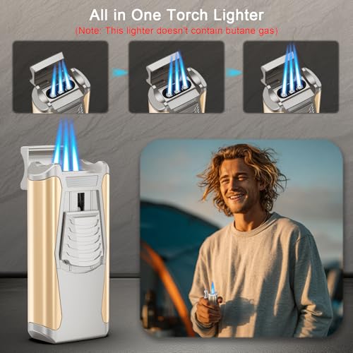 Encendedor antorcha triple con herramienta 5 en 1 plateado miniatura 2