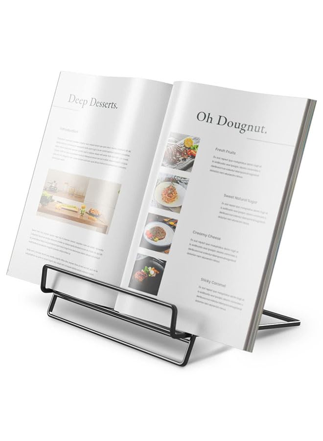 Tazweeq Cookbook Stand Holder for Kitchen Counter, Recipe Book Stand for Reading Hands Free(Black)