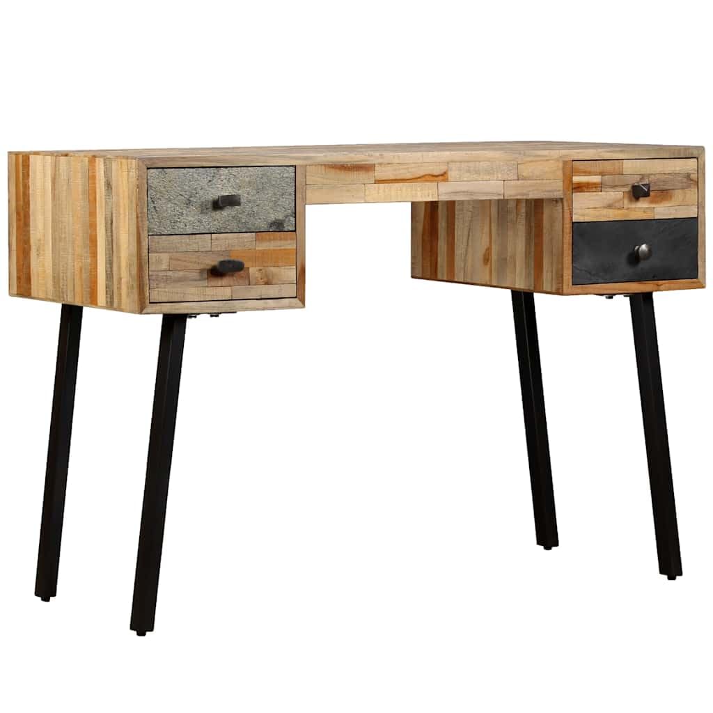 Bureau Teck Récupération Massif 110x50x76 cm Vintage Quatre Tiroirs