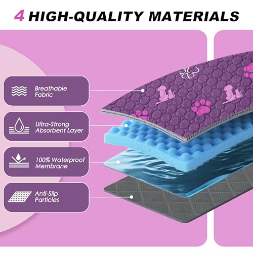 Image of WanpeeGoo Washable Pee Pads, Puppy Pee Pad for Dogs, 2 Pack Absorbent Reusable Training Dog Pads Pet Puppy Pads, Non-Slip Potty Pads for Whelping, Playpen, Crate, Bed, Purple 18 inchx24 inch