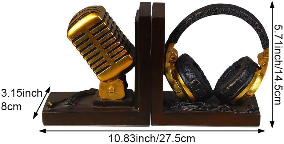 Resin Bookend Statues Headset Bookend Ornament Retro Microphone Bookends Home Decor Book Stands Office Decorative Bookend