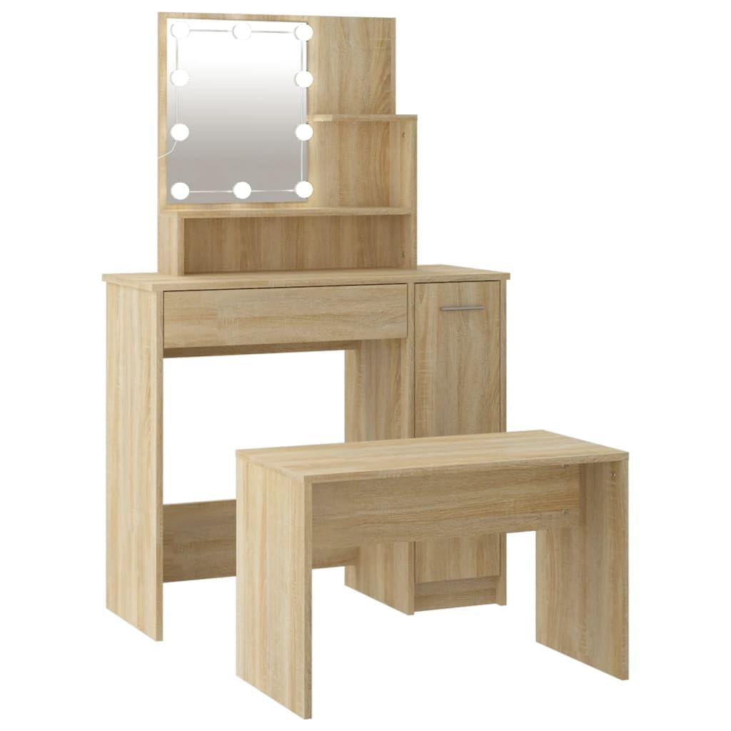 Tocadores para dormitorios con espejo LED mueble marrón roble Sonoma 1