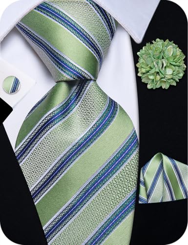 Image of YourTies Striped Plaid Ties for Men Silk Formal Necktie Set | 3.15 inch(8cm) Woven Jacquard Mens Ties with Necktie Pocket Square Cufflink Tie Clip Lapel Pin for Wedding Business Party