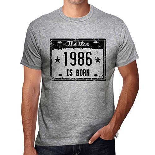 Homme Tee-Shirt La Star Est Née en 1986 – The Star is Born in 1986 – 38 Ans T-Shirt Graphique Idée Cadeau 38e Anniversaire Vintage Année 1986 Nouveauté Gris Chiné L