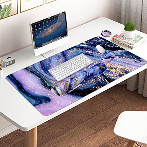 Image of 4-in-1 Large Gaming Mouse Pad, Keyboard Wrist Rest Pad & Wrist Support Mousepad Set, Extended Desk Pad Waterproof Desk Mat for Home Office Study Game - Purple Marble