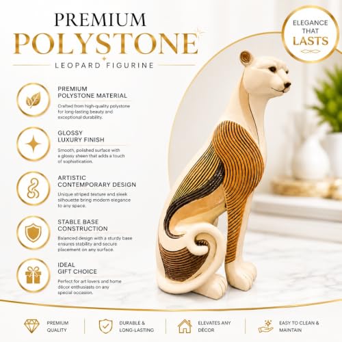 Image of Armonia Luxury Leopard Figurine for Home Decor, Premium Polystone Animal Showpiece with Gold Striped Finish, Decorative Statue for Living Room,Bedroom Shelf, Modern Home Decoration & Gifting,11.8 Inch