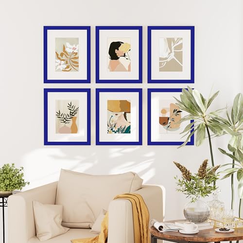 decorUhome 8x10 Picture Frame Set of 10, Display Photos 5x7 with Mat or 8x10 Unmatted for Picture Frames Collage Wall Decor, Royal Blue