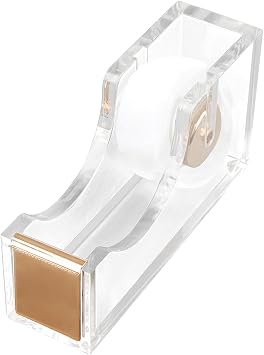 Acrylic Gold Tape Dispenser,Clear Acrylic Desk Dispenser Kit , Modern Design Office Desktop Tape Dispense