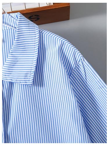 SHENHE Girl's Button Down Long Sleeve Striped Tunic Shirt Casual Going Out Top Blouse4