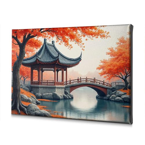 Tableau pavillon chinois d'automne 20x30 cm pour la décoration murale du salon