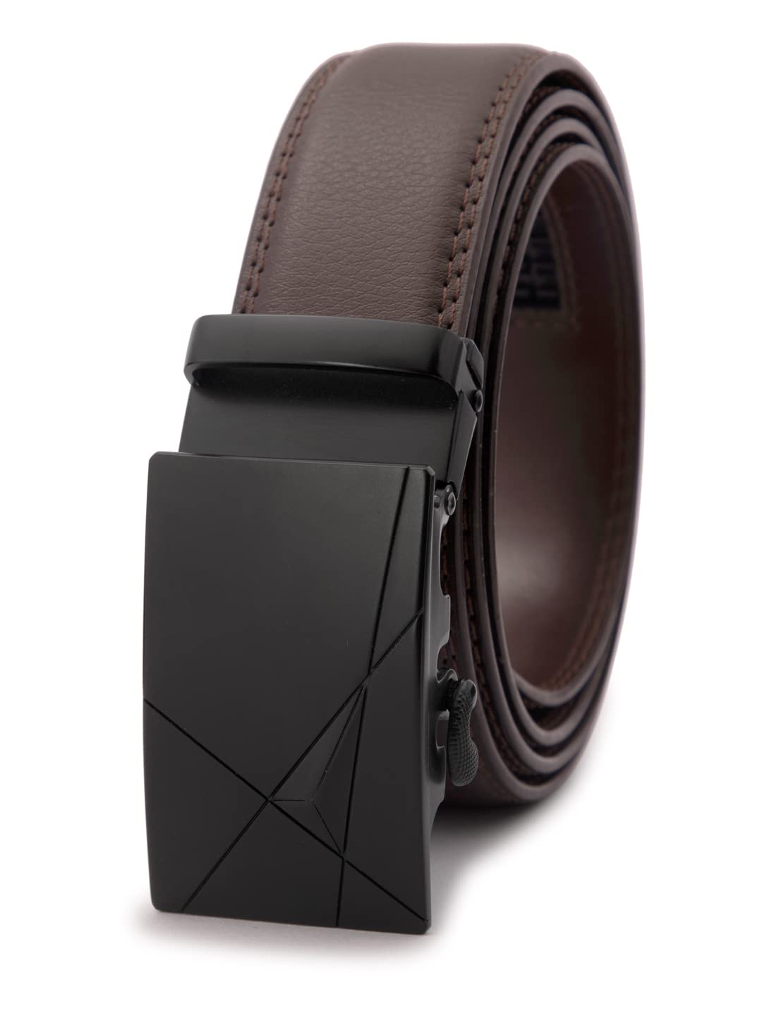 BANGEMens Genuine Leather Belt With Grid Pattern Buckle (LY36-21725_BLA_BRO)