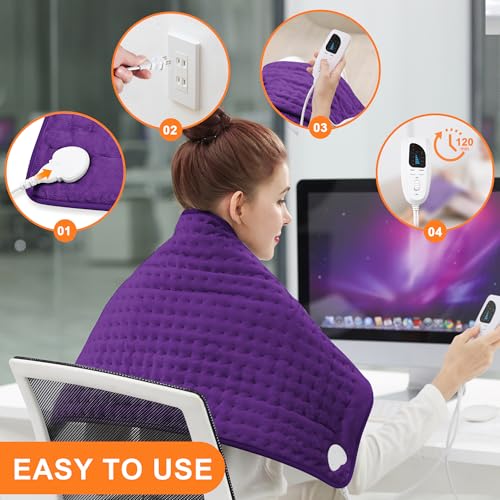 Image of Deepsoon Heating Pad,Electric Heating Pads for Back,Neck,Moist Heating Pad for Abdomen Shoulder Knee Legs,Dry /Moist Heat&Auto Shut Off,Mother's Day Birthday for Men and Women,Dark Purple,33x17 Inch
