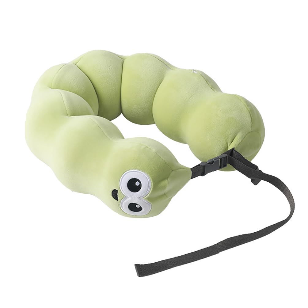 Maibar Green Travel Pillow For Planes Memory Foam Caterpillar Adjustable Neck Pillow For Airplanes Traveling Pillow For Car (Green)