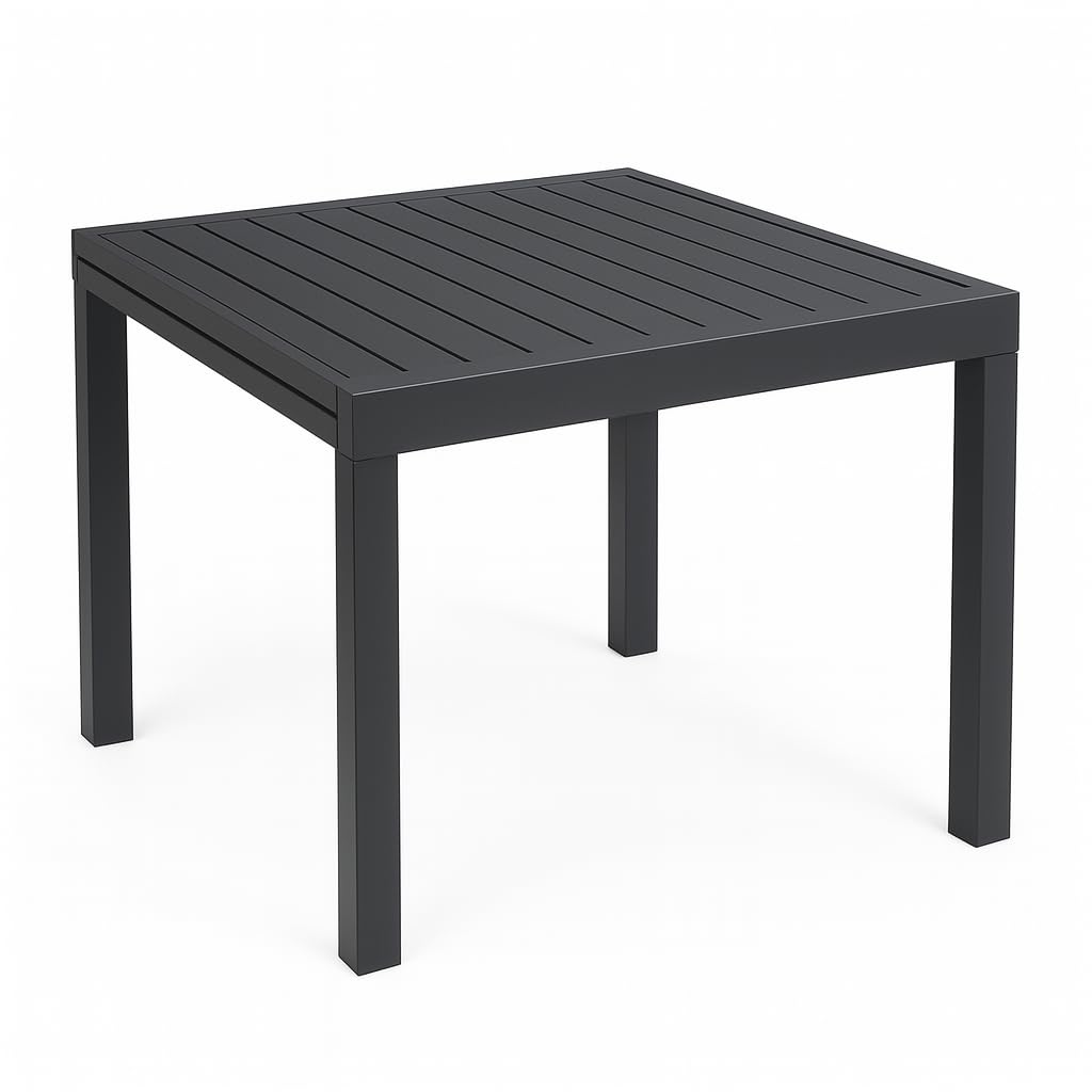 Totò Piccinni Tavolo VULCANO Allungabile in alluminio quadrato 90/180x90x75h ideale per giardino con piano a doghe dal design moderno (Antracite, Tavolo 90/180x90x75)