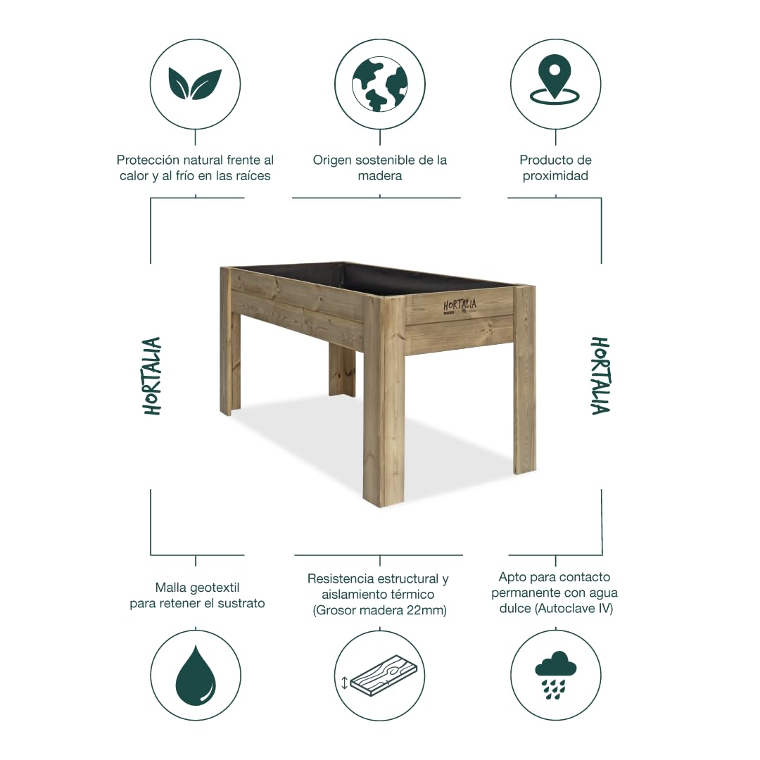 Hortalia Huerto Urbano - Jardinera de Madera Mesa de Cultivo - Protección Autoclave Nivel IV - Gardenbrico (XL80)