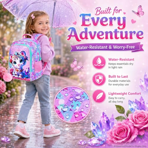 Image of 16 inch Tiger Backpack for Girls, 3Pcs Kids School Backpacks with Lunch Box, Bookbag for Elementary Preschool Kindergarten(Pink)