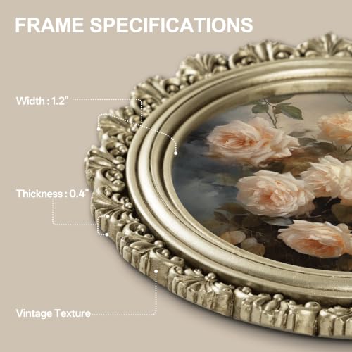 Image of eletecpro 8x8 Round Picture Frame with Glass Cover, Vintage Gold | Retro Ornate Gold Photo Frame for Tabletop or Wall Mount Decor