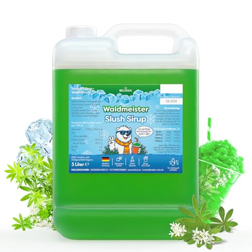 Belissia Slush Eis Sirup 5 Liter Konzentrat | Waldmeister Geschmack | sehr ergiebig in knalligen Farben (1:5) für bis zu 30 Liter | Glycerin frei – für Slush-Eis - Maschinen & Wassereis