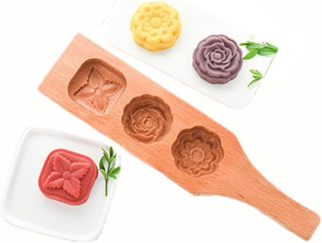mooncake mould Hand Press Mooncake 3 Capacities Flower Wooden Mooncake, Making Mung Bean Cake Ice Skin Baking Tools, for Homemade Mooncake, Muffin, Pie Cookie