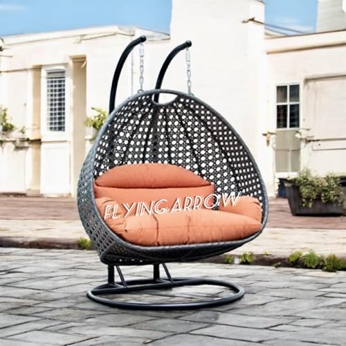 Image of Flying ArrowOutdoor Furniture Double Seater Swing, Beautiful Stand (Black Swing with Grey Cushion) (Black Orange)