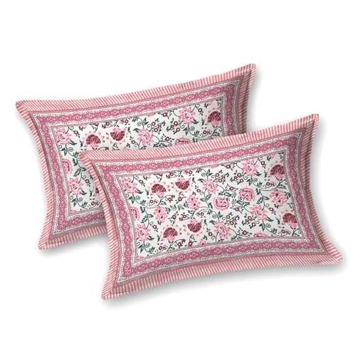Image of Urban Jaipur 100% Cotton Bedsheet for Double Bed (90 x 108 Inches) | 210 TC King Size Bed Sheet for Double Bed with 2 Pillow Covers | Pure Cotton Jaipuri Bedsheet (Pink)