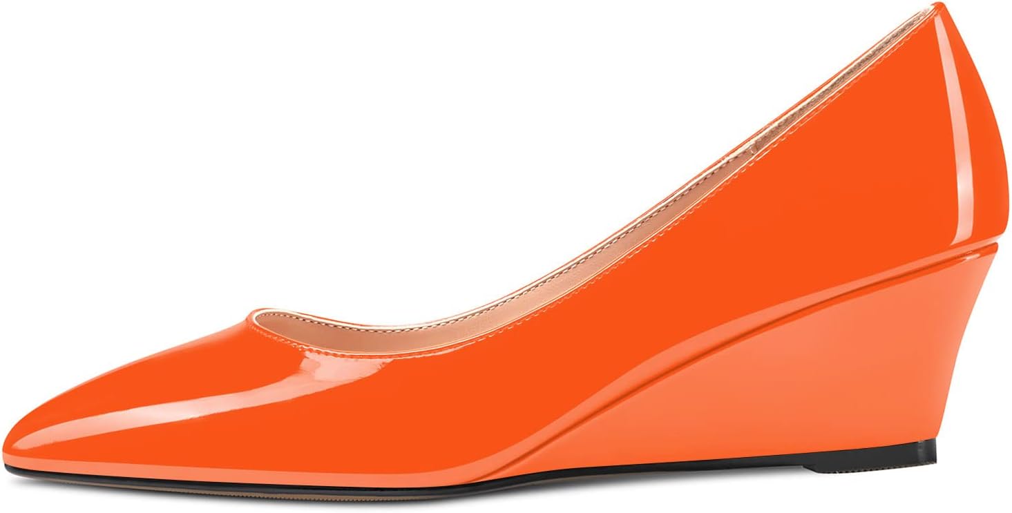 Aachcol Women Wedge Pumps Mid Heels Pointed Toe Slip-on Wedding Party 2 Inches - Image 2