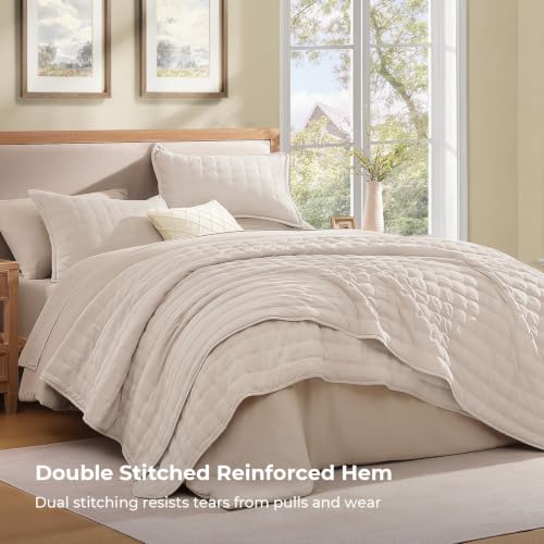 Image of Litanika King Quilt Bedding Set, 3 Pieces Beige Bedspreads & Coverlets Set | Cloud-like Soft, Breathable, lightweight, All-Season, Multi-Scenario, Machine Washable