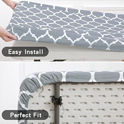 Smiry Elastic Fitted Vinyl Tablecloth, 30'' X 72'' Flannel Backing Rectangle Table Cover For 6Ft Folding Table, Waterproof Wipeable Table Cloth For Outdoor Picnic Camping Parties, Grey Moroccan #TOP3