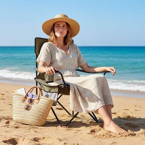 Haegs Kamp Sandalyesi, Outdoor, Plaj ve Piknik için Katlanır Kamp Sandalyesi, Saklama Cepli, Bardak Tutuculu, Extra Destekli, 120 Kg Taşıma Kapasiteli, Standart Boy - Siyah - Görsel 2