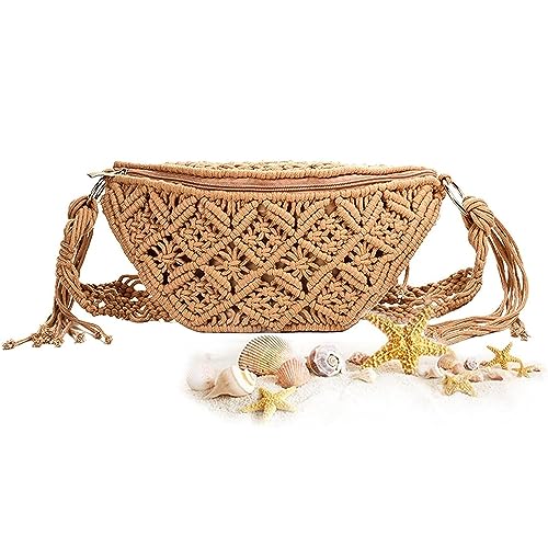 KYOFIS Handwoven Crossbody Handbag, Women's Bohemian Crochet Bag Handwoven Cotton Shoulder Bag for Beach Travel Outdoor (Color : White)4