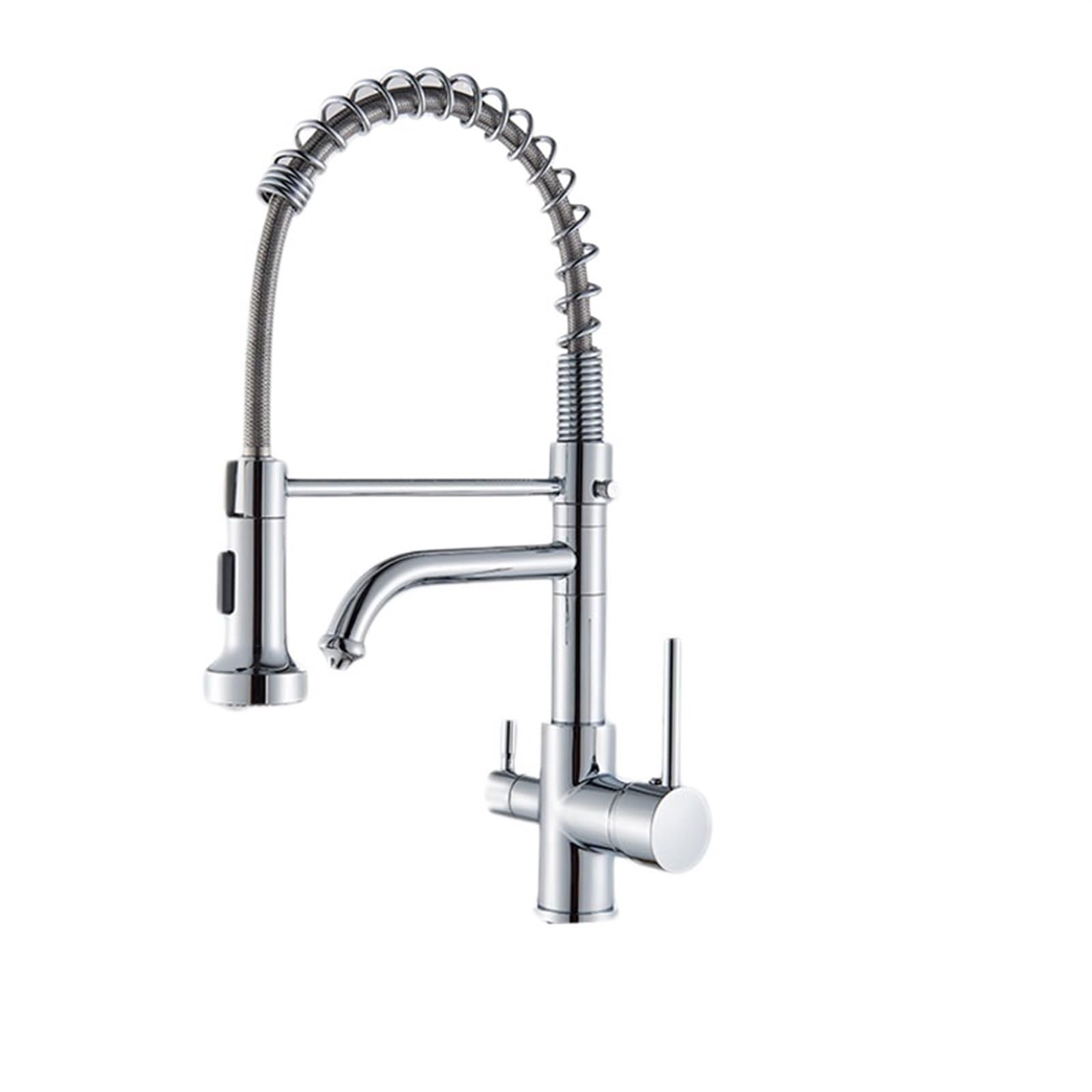 ZYCHSJXA Chrome Kitchen Sink Faucet Purified Rotation Cold Mixer Handle Tap Deck Mount Spring Drink Faucets(Brushed Nickel)