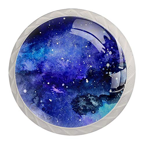ZORE_FINE5 Kitchen Cabinet Knobs Round Decorative Knobs Cabinet Closet Drawers Dresser Pull Handle 4PCS Night Starry Sky Paint Blue