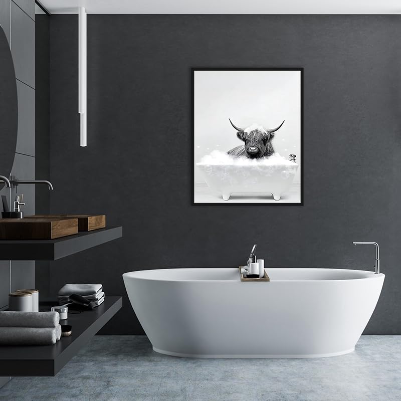 QPLGTU Bathroom Home Background Wall Decoration Poster, Black and White Highland Cow Decoration Photo Wallpaper - Image 2