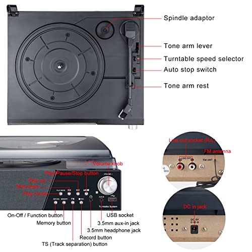 Record Player,3 Speed Turntable Vinyl Record Player with Bluetooth Speaker, MP3 Player Portable with FM Stereo Radio, Vinyl to MP3 Recording Phonograph Player, Brown - Les Beatles, Paul McCartney, John Lennon, RIngo Starr, George Harrison Record Player,3 Speed Turntable Vinyl Record Player with Bluetooth Speaker, MP3 Player Portable with FM Stereo Radio, Vinyl to MP3 Recording Phonograph Player, Brown – Image 8