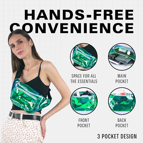Image of Sojourner Holographic Rave Fanny Pack - Packs for Festival Women, Men | Cute Fashion Waist Bag Belt Bags (Transparent - Aqua)