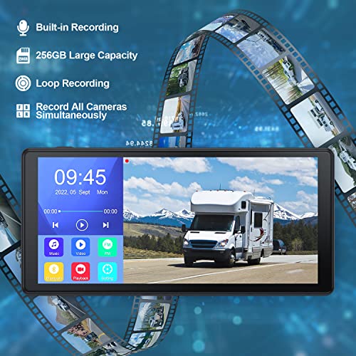 Image of Fookoo 4K RV Backup Camera System, 10.36 inch Touch Screen Monitor, HD 1080P Front Rear Side View Cameras, Recording Bluetooth MP3 MP5 Parking Lines Waterproof for RV /Trailer /Bus - D1036