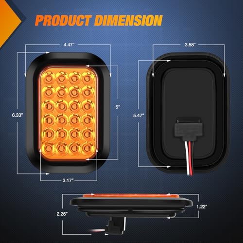 Image of Nilight 5 inch X 3 inch Rectangular Trailer Tail Light 2 PCS Amber 24 LED