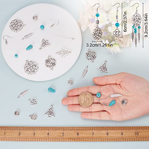 SUNNYCLUE 1 Box DIY 10 works Vintage Style Trinity Knot Charm Infinity Love Charms Earring Making Kit Feather Charm Knot Charms for Jewellery Making Synthetic Turquoise Round Beads Adult Women Craft - Image 3