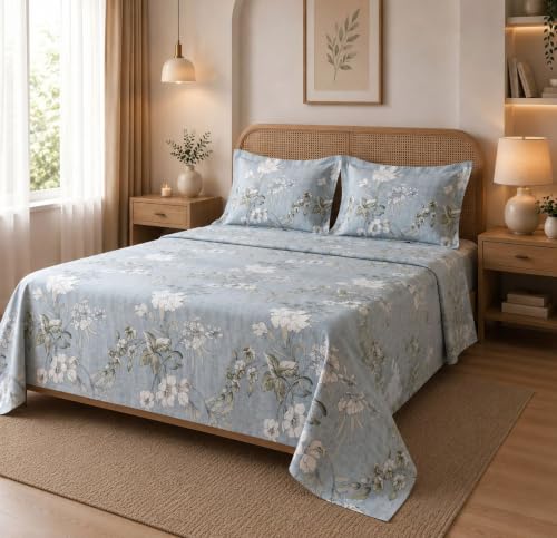 Image of HOMEKART Glace Cotton 160 TC Leaf Printed Double Bedsheet with 2 King Size Pillow Covers | Soft & Durable | 86 x 88Inches (Grey & White)