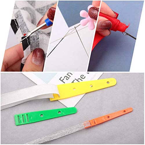 17 Pieces Drawstring Threader Tool Set, 2 Plastic Drawstring Threader 2 Sewing Loop Turner Hook 2 Metal Drawstring Threader 2 Metal Tweezers, Scissors, Seam Ripper, 3 Flat Threader 4 Needle Threader #TOP3