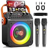 HWWR Karaoke Maschine Karaoke Anlage mit 2 Mikrofonen für Erwachsene & Kinder Bluetooth Lautsprecher mit Vorverstärker für Mikrofone, Tragbare Bluetooth Party Karaoke Box - Geschenk