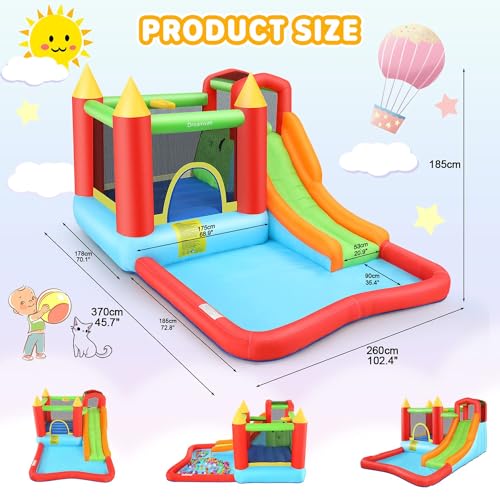 Bounce House for Kids, Inflatable Bouncer House with Air Blower, Bouncy Castle with Slide, Pool, Climbing Wall, Bouncing Area, Ball Pit, Basketball Hoop Jumping House for Party Ages 3-10 - Image 3