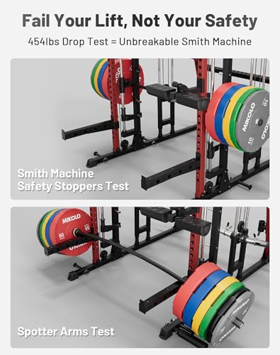 Image of Mikolo M4 2.0 Smith Machine, 2200lbs Squat Rack with LAT-Pull Down System & Cable Crossover Machine, Training Equipment with Leg Hold-Down Attachment